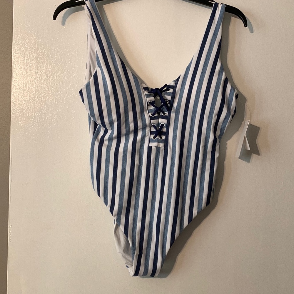 Splendid- Blue and White Stripped - One Piece Swimsuit